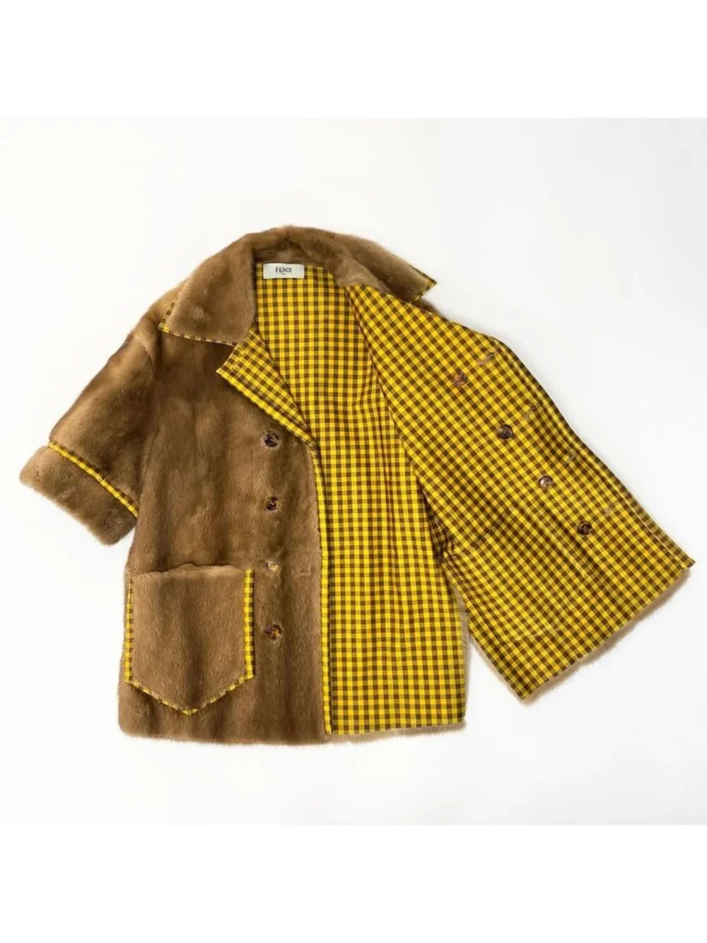 Fendi Pastel Mink Fabric Reversible Fur Coat Jacket Check 36 Brown - Picture 7 of 15